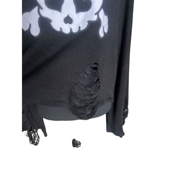 Dolls kill dead wrong skull M/L distressed knit long sleeve black sweater  - Picture 2 of 8